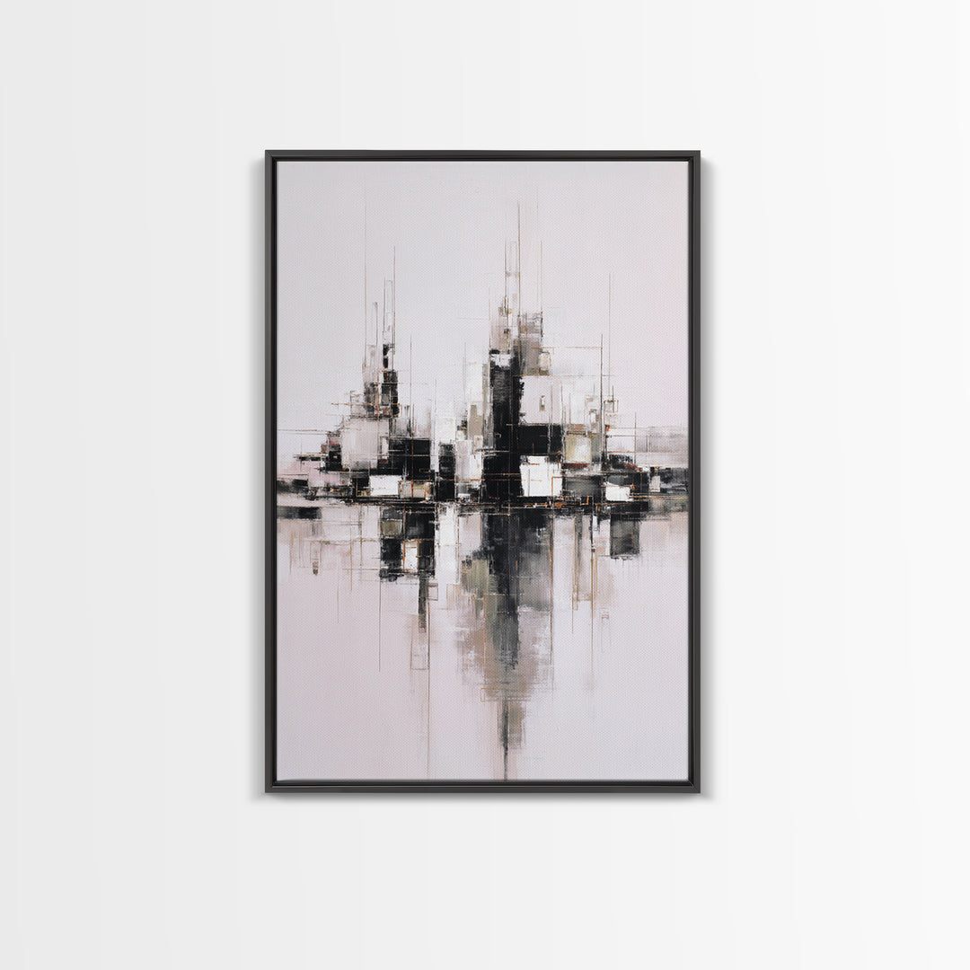 Black and White City Reflection Canvas Print, Monochrome Art, Abstract Art, Living Room Decor, Fine Art, Mono, Bedroom Wall Art, MON-2x3-77
