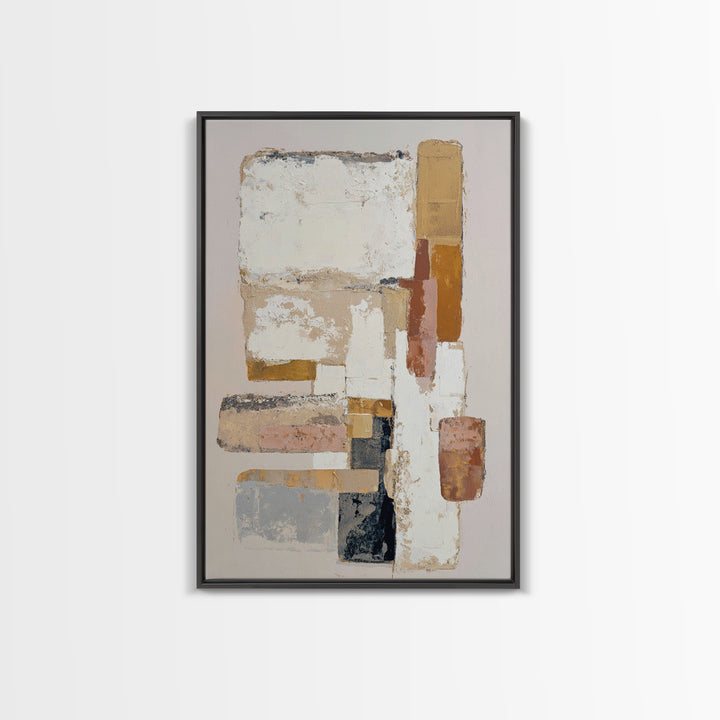 Cream on Cream Minimalist Forms Framed Canvas Print, Monochrome Art, Art Prints, Living Room Decor, Mono, Apartment Decor, MON-2x3-78