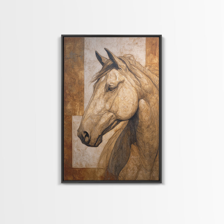Sepia Horse Portrait Canvas Print, Monochrome Art, Art Print, Living Room Decor, Mono, Printable Art, Dark Academia Decor, MON-2x3-82