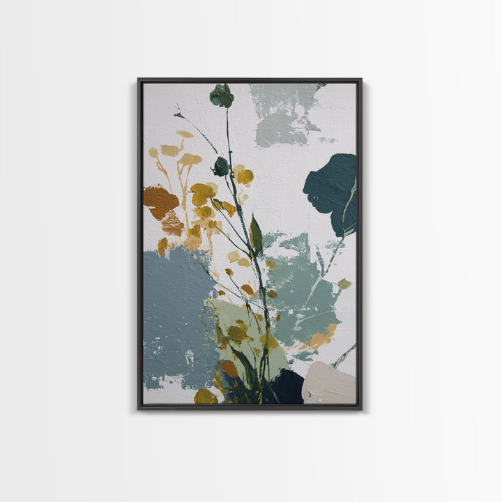 Green Botanical Study Framed Canvas Print, Monochrome Art, Textured Wall Art, Living Room Decor, Mono, Wallpaper Mural, MON-2x3-83