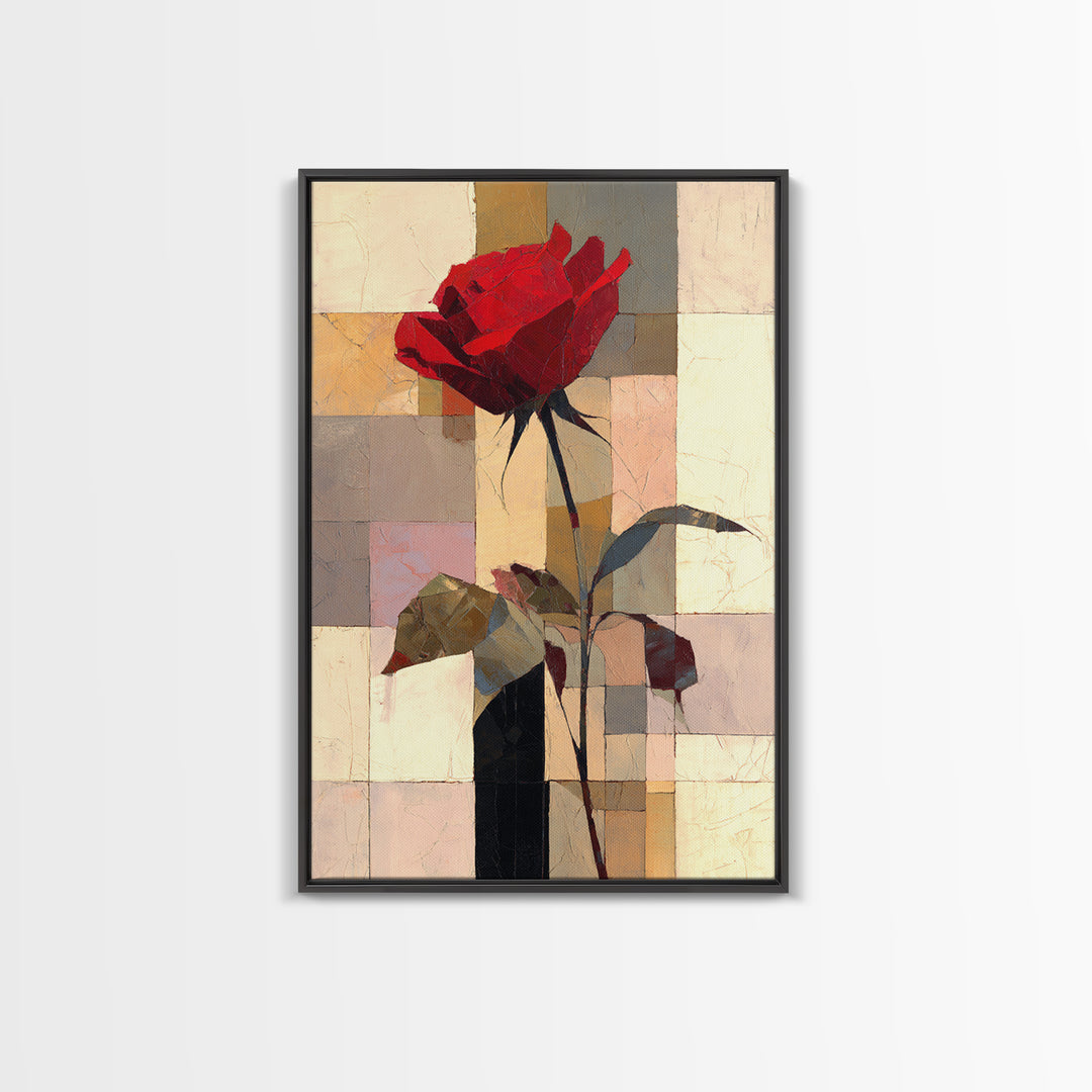 Single Red Rose Rendered Only Framed Canvas Print, Monochrome Art, Digital Print, Living Room Decor, Fine Art, Mono, Modern Art, MON-2x3-87
