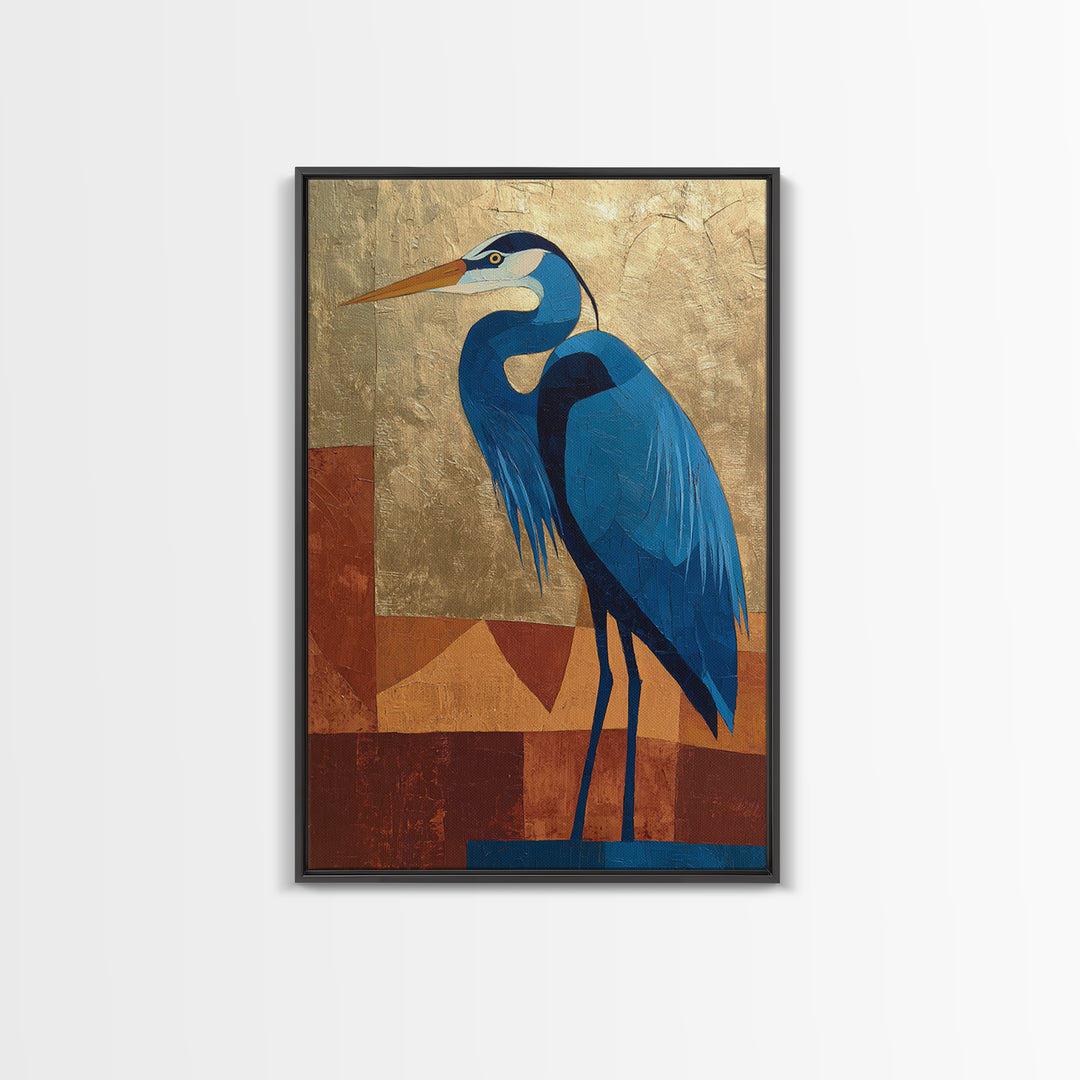 Blue Heron in Monochrome Navy Palette Framed Canvas Print, Monochrome Art, Printable Wall Art, Living Room Decor, Mono, MON-2x3-88