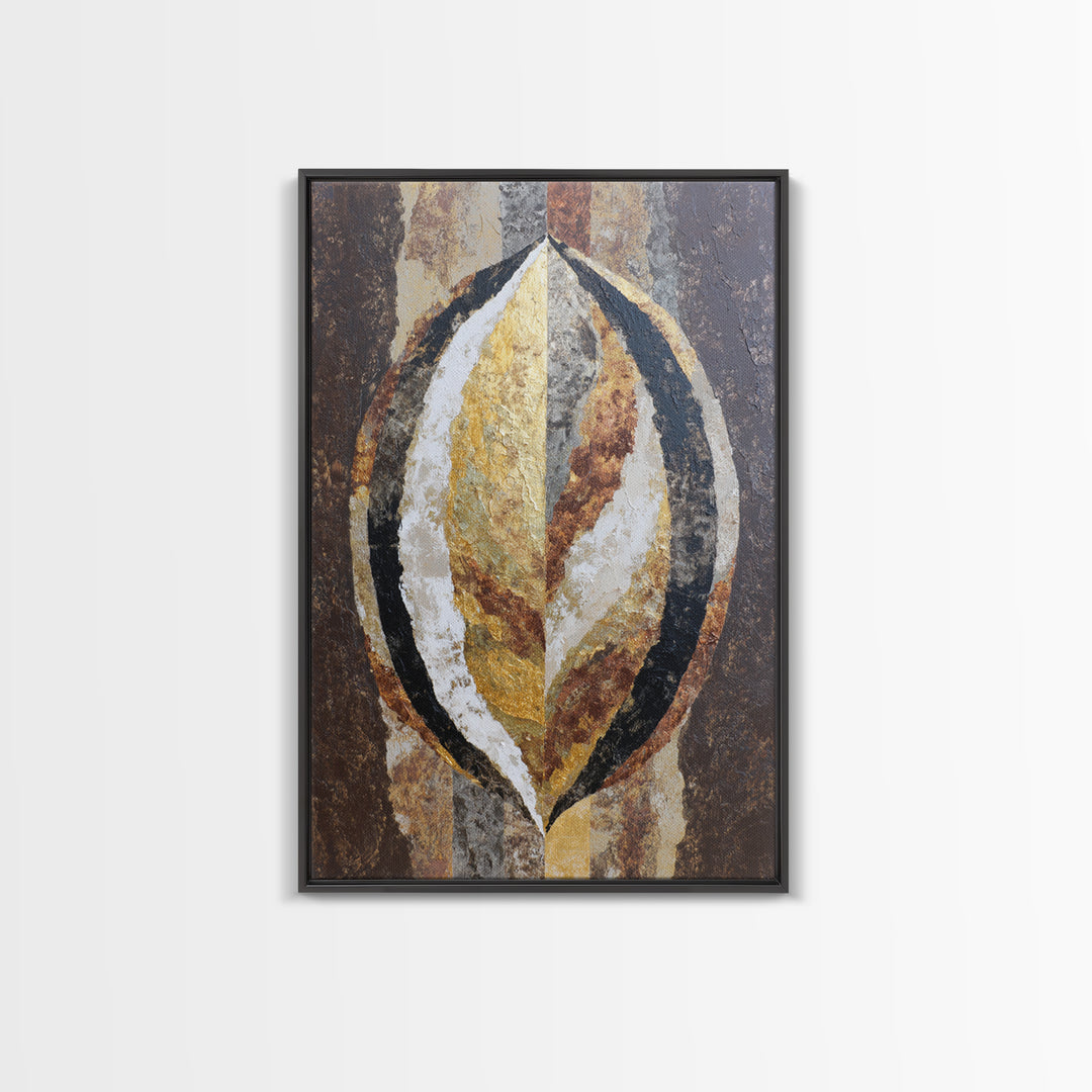 Gold Tonal Sunburst Medallion Framed Canvas Print, Monochrome Art, Mid Century Modern, Living Room Decor, Fine Art, Mono, MON-2x3-94