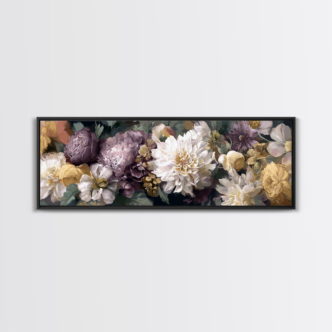 Monochrome Floral Bouquet Framed Canvas Print, Monochrome Art, Home Decor, Living Room Decor, Fine Art, Mono, Bedroom Decor, MON-3x1-10