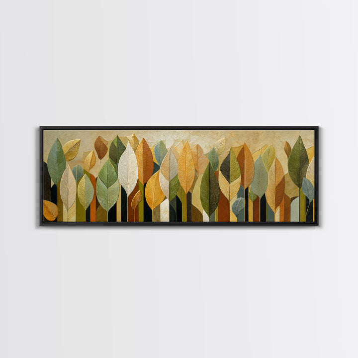 Olive Green Abstract Leaf Pattern Framed Canvas Print, Monochrome Art, Bird Art, Living Room Decor, Fine Art, Mono, Boho Decor, MON-3x1-12