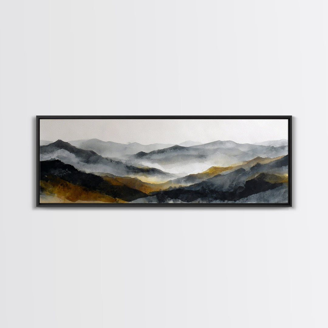Charcoal Mountain Landscape Canvas Print, Monochrome Art, Abstract Painting, Living Room Decor, Oil Painting, Mono, MON-3x1-20