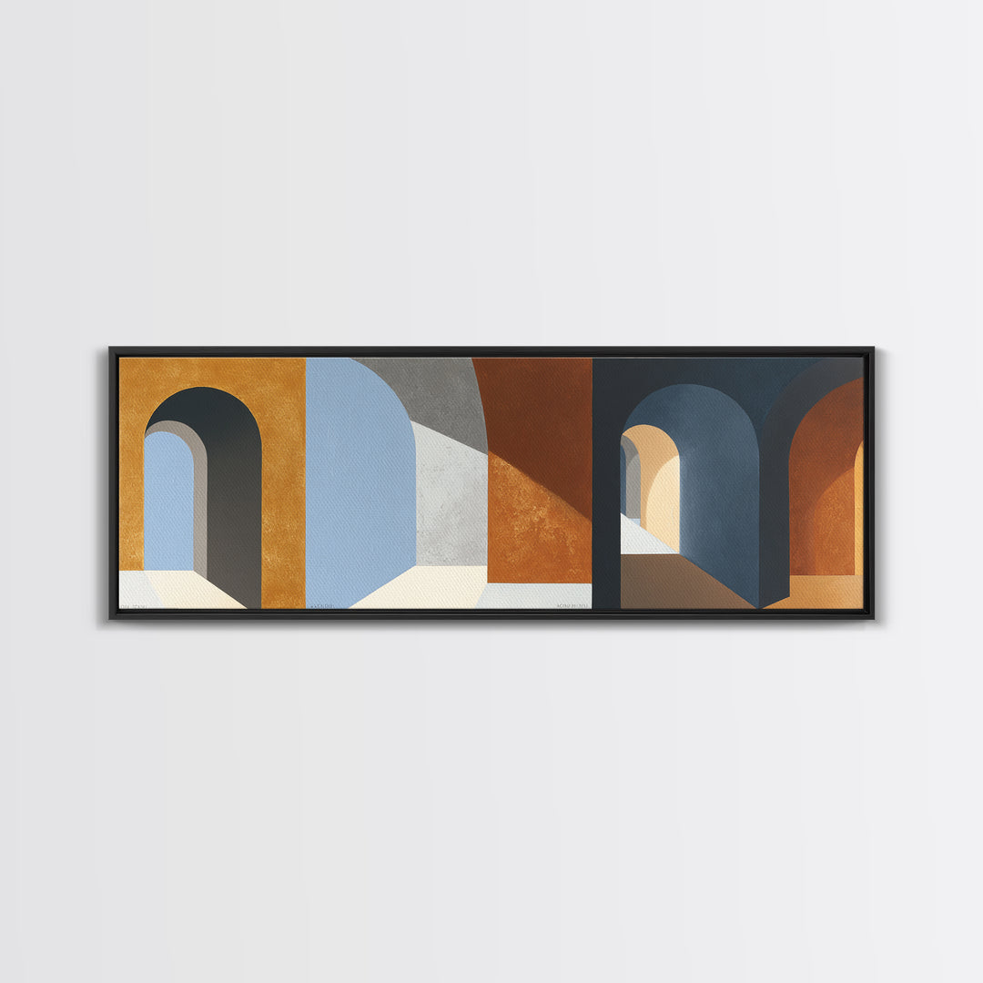 Gray Architectural Arch and Shadow Study Canvas Print, Monochrome Art, Large Wall Art, Living Room Decor, Watercolor Art, Mono, MON-3x1-26