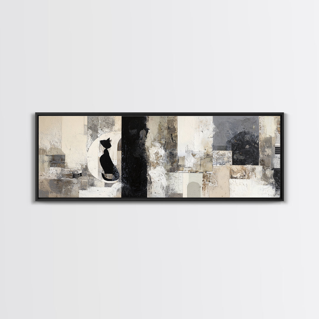 Monochrome Cat Portrait Framed Canvas Print, Monochrome Art, Boho Decor, Living Room Decor, Fine Art, Mono, Art Print, MON-3x1-27