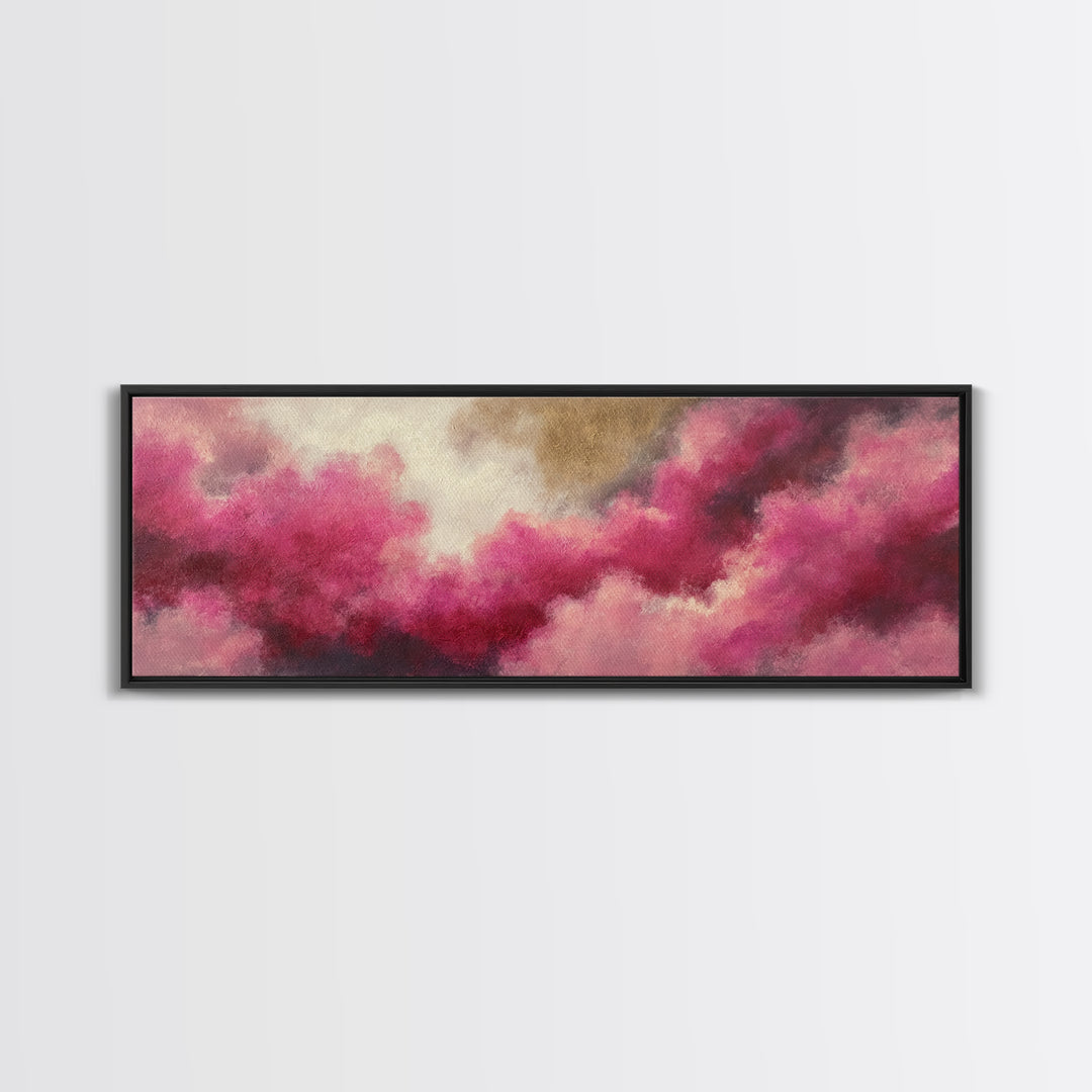All Pink Cloudscape Framed Canvas Print, Monochrome Art, Modern Art, Living Room Decor, Oil Painting, Mono, Textured Painting, MON-3x1-28