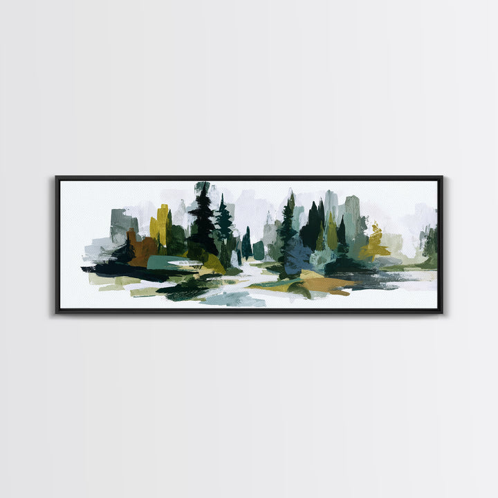 Deep Green Forest Silhouette Study Canvas Print, Monochrome Art, Textured Wall Art, Living Room Decor, Fine Art, Mono, MON-3x1-29
