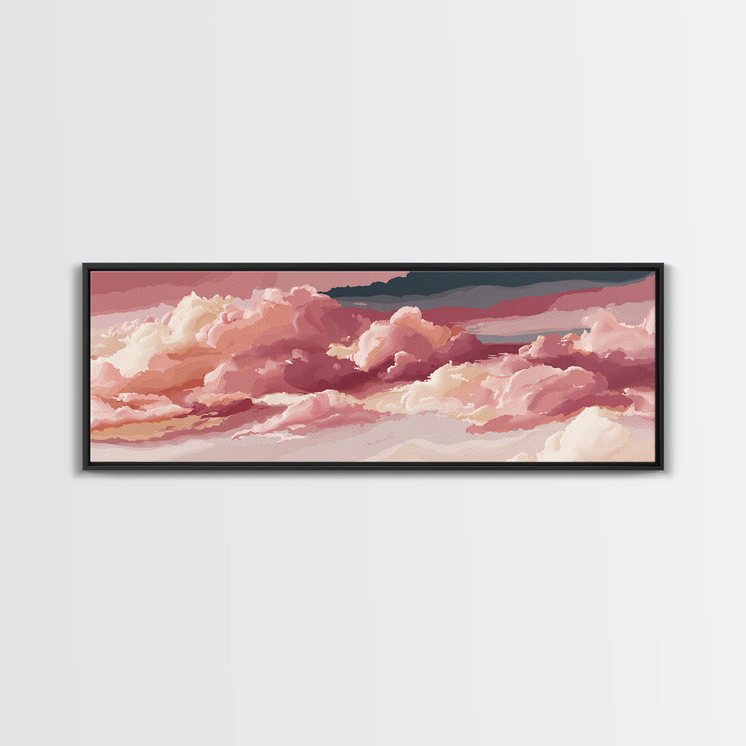 All Pink Cloudscape Canvas Print, Monochrome Art, Unique Wall Art, Living Room Decor, Watercolor Art, Mono, Fine Art Print, MON-3x1-4