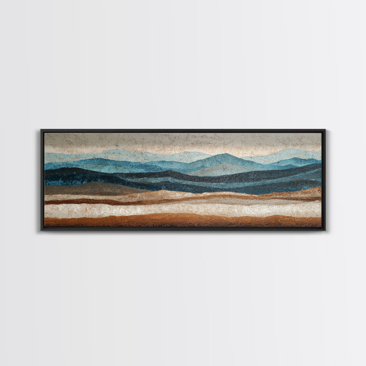 Blue Mountain Ridge Layers Canvas Print, Monochrome Art, Gallery Decor, Living Room Decor, Oil Painting, Mono, Contemporary Art, MON-3x1-40