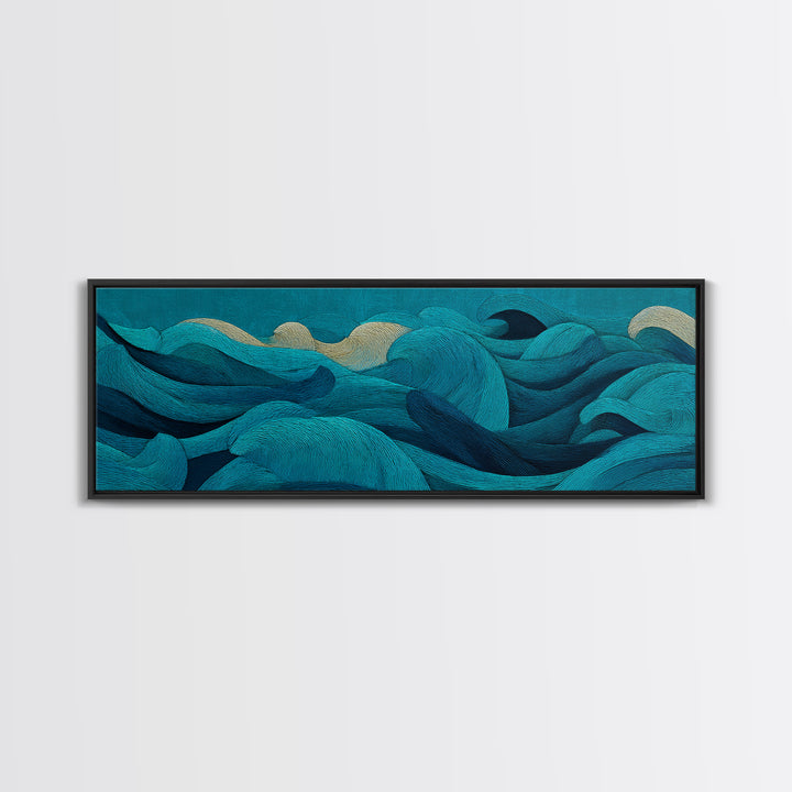 All Blue Ocean Abstraction Canvas Print, Monochrome Art, Modern Wall Art, Living Room Decor, Watercolor Art, Mono, MON-3x1-41
