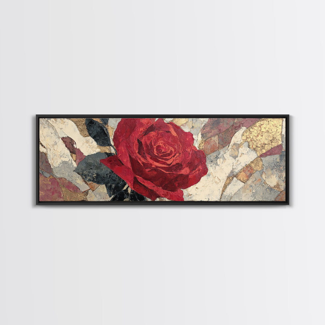 Single Red Rose Rendered Only Framed Canvas Print, Monochrome Art, Digital Prints, Living Room Decor, Oil Painting, Mono, MON-3x1-47