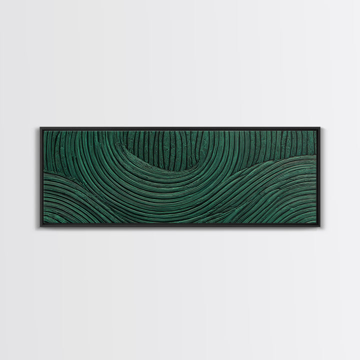 Deep Green Forest Silhouette Study Framed Canvas Print, Monochrome Art, Boho Wall Art, Living Room Decor, Oil Painting, Mono, MON-3x1-53