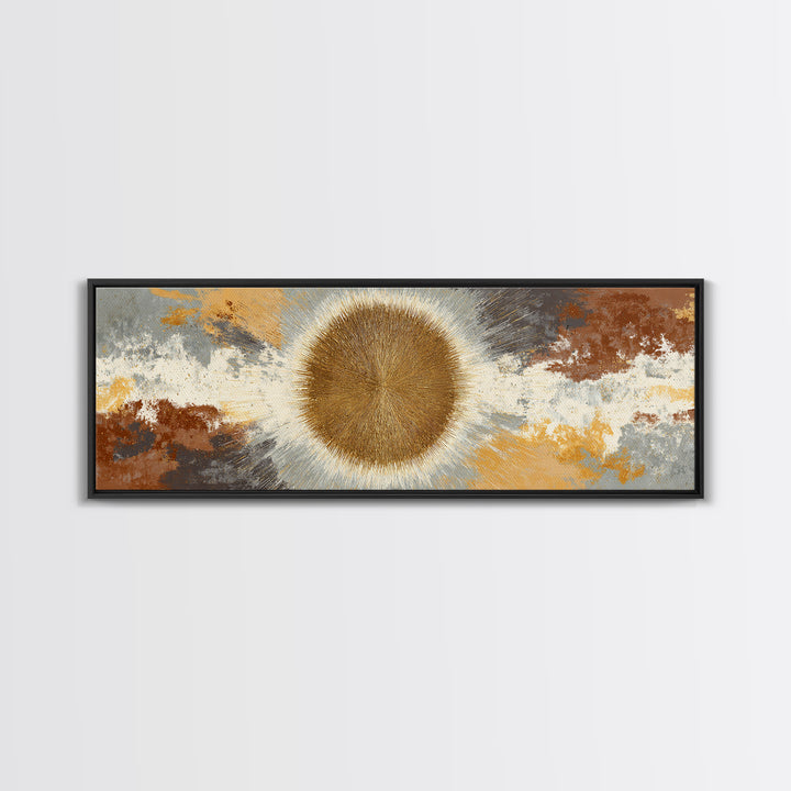 Gold Tonal Sunburst Medallion Canvas Print, Monochrome Art, Modern Wall Art, Living Room Decor, Mono, Statement Artwork, MON-3x1-54