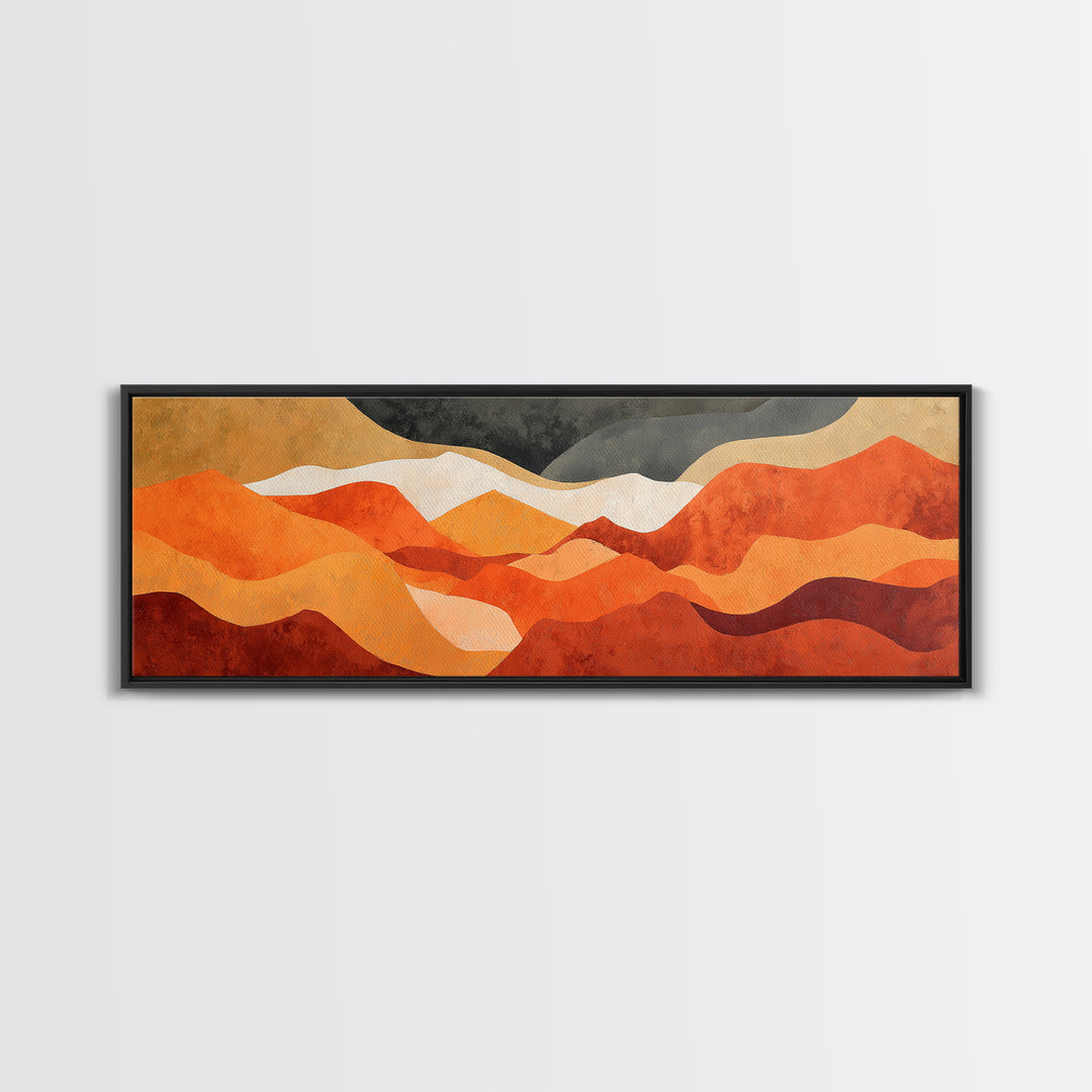 Burnt Orange Canyon Abstraction Framed Canvas Print, Monochrome Art, Textured Painting, Living Room Decor, Oil Painting, Mono, MON-3x1-56