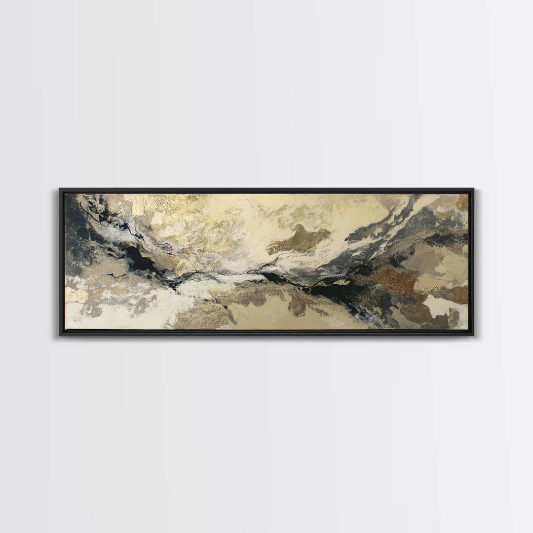 Silver Ocean Moonlight Scene Framed Canvas Print, Monochrome Art, Wall Art, Living Room Decor, Fine Art, Mono, Abstract Art, MON-3x1-59