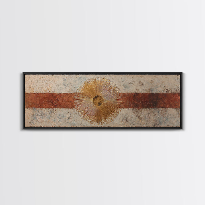 Gold Tonal Sunburst Medallion Canvas Print, Monochrome Art, Dopamine Decor, Living Room Decor, Fine Art, Mono, Modern Decor, MON-3x1-6