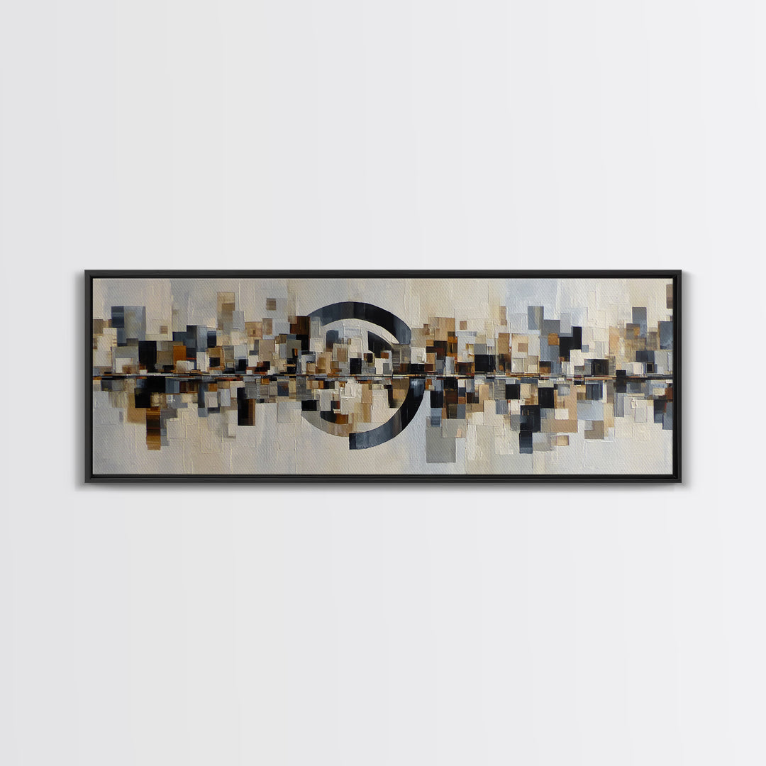 Black and White City Reflection Canvas Print, Monochrome Art, Unique Wall Art, Living Room Decor, Oil Painting, Mono, MON-3x1-61