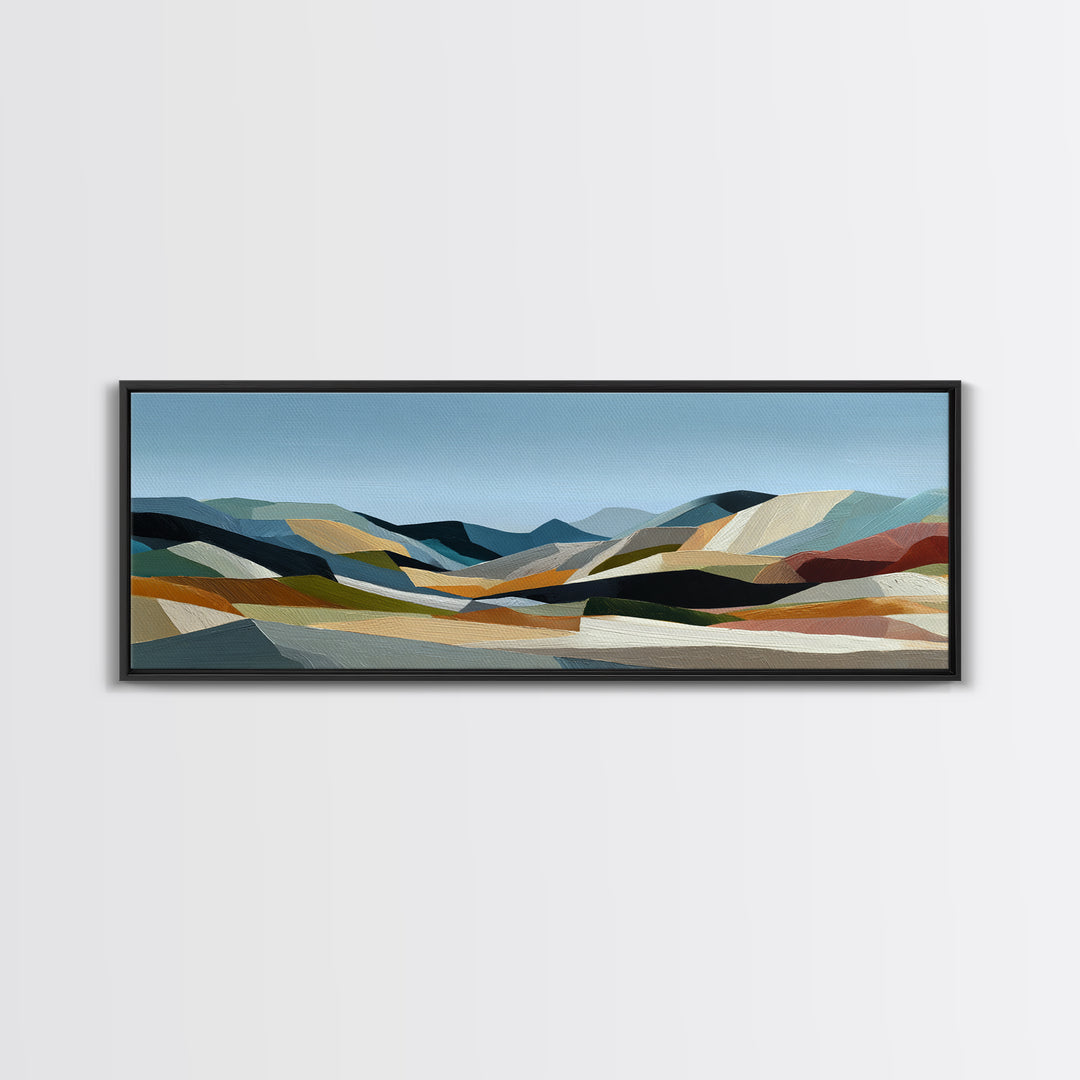Blue Mountain Ridge Layers Framed Canvas Print, Monochrome Art, Boho Decor, Living Room Decor, Fine Art, Mono, Art Print, MON-3x1-64