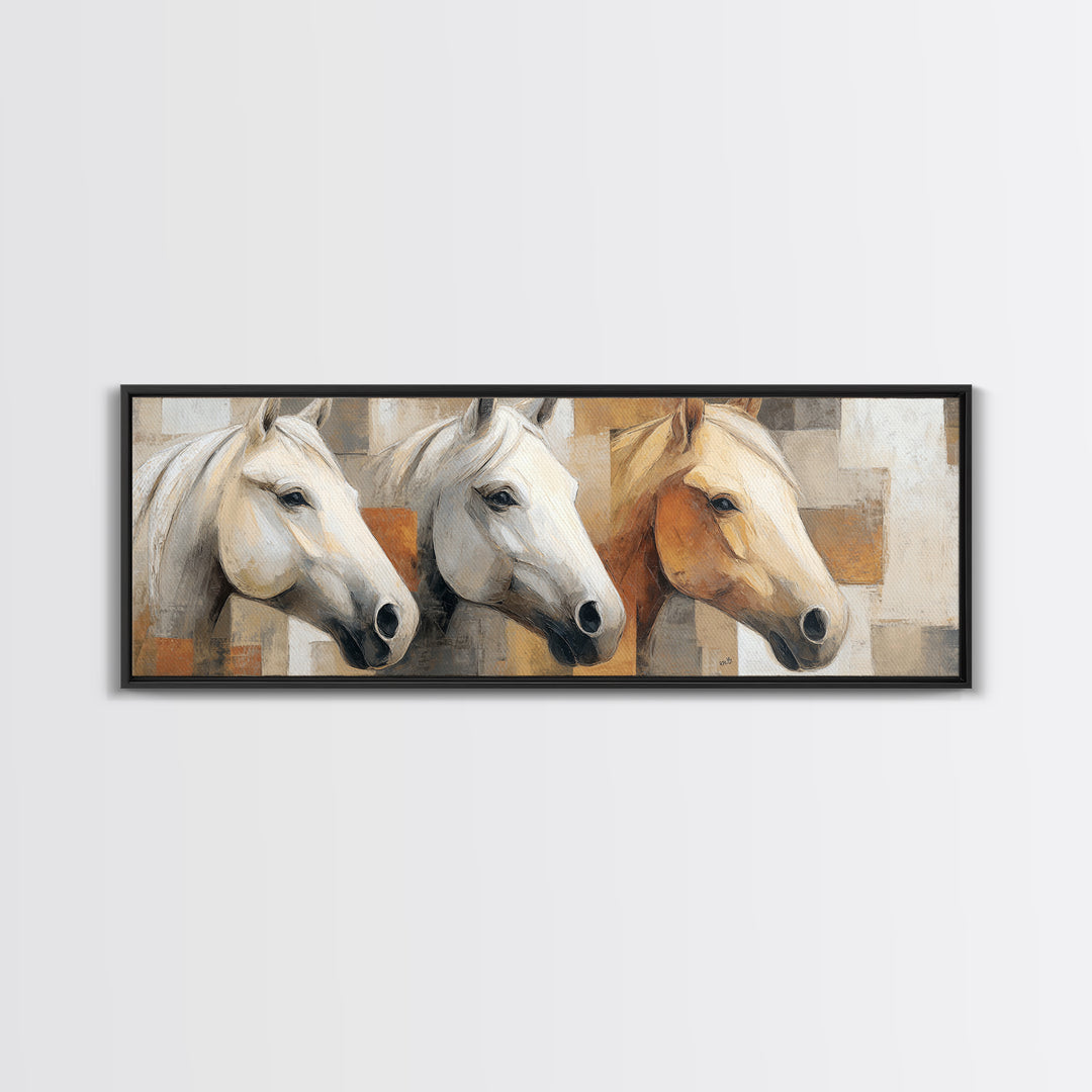Sepia Horse Portrait Canvas Print, Monochrome Art, Textured Wall Art, Living Room Decor, Oil Painting, Mono, Wallpaper Mural, MON-3x1-66