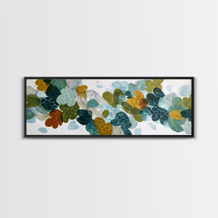 Green Botanical Study Framed Canvas Print, Monochrome Art, Mid Century Modern, Living Room Decor, Fine Art, Mono, Boho Wall Art, MON-3x1-67
