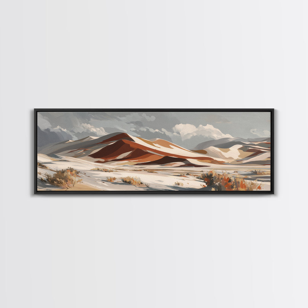 Warm Brown Desert Landscape Framed Canvas Print, Monochrome Art, Bedroom Wall Art, Living Room Decor, Oil Painting, Mono, MON-3x1-73
