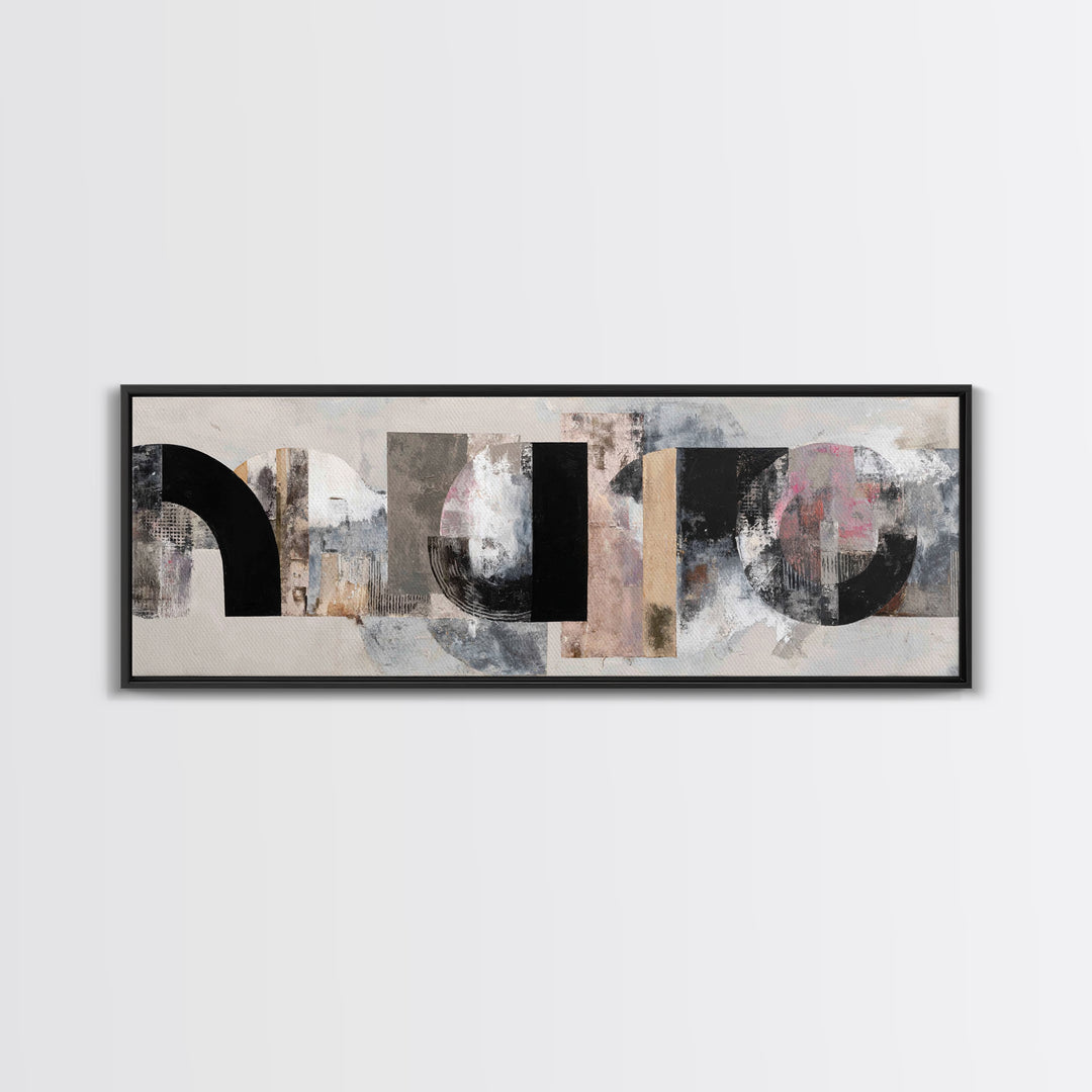 Gray Architectural Arch and Shadow Study Framed Canvas Print, Monochrome Art, Apartment Decor, Living Room Decor, Oil Painting, MON-3x1-74