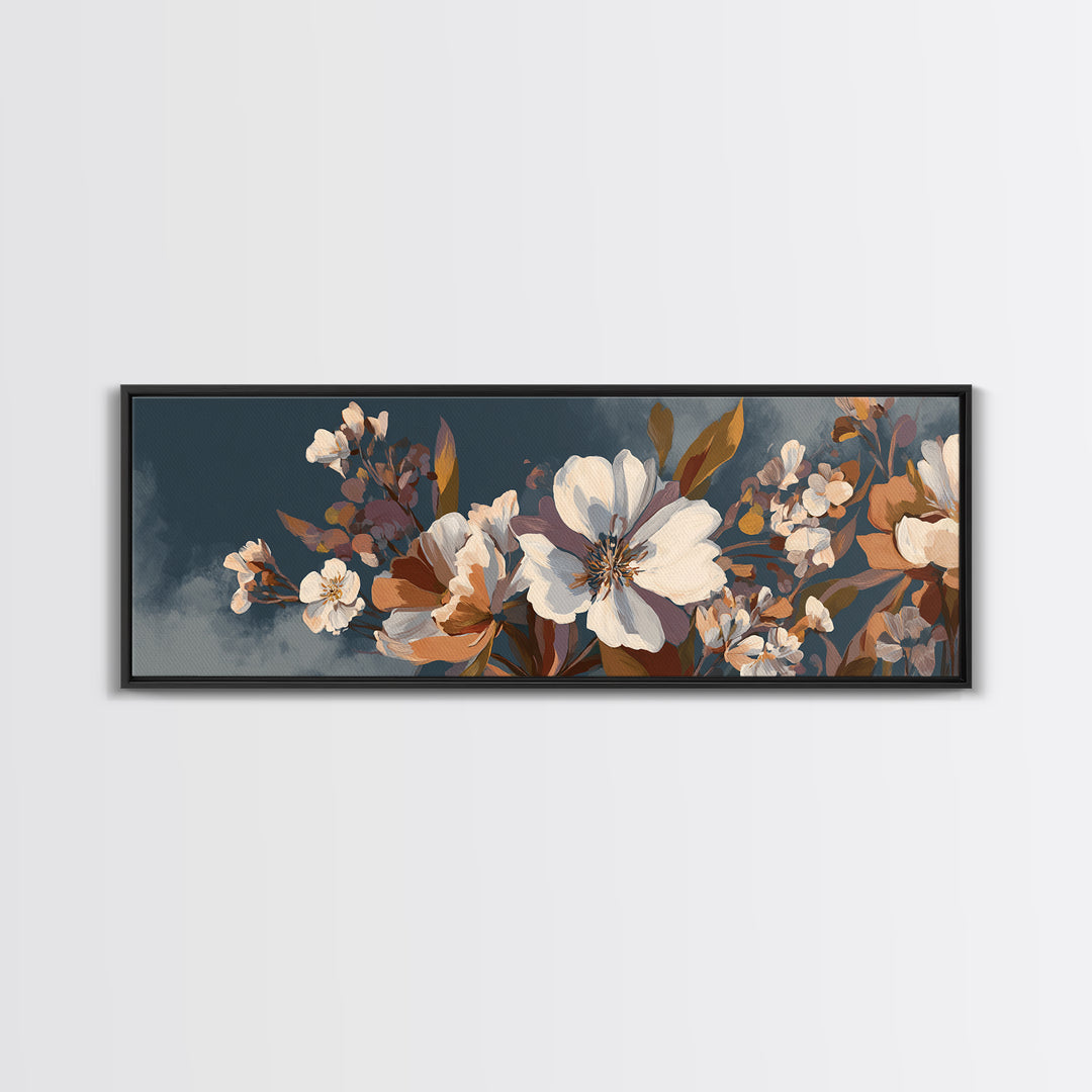 Monochrome Floral Bouquet Framed Canvas Print, Monochrome Art, Abstract Art, Living Room Decor, Oil Painting, Mono, MON-3x1-82