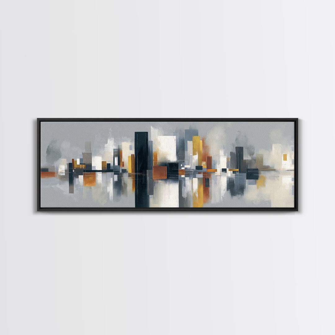 Black and White City Reflection Canvas Print, Monochrome Art, Unique Wall Art, Living Room Decor, Oil Painting, Mono, MON-3x1-85