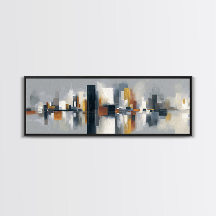 Black and White City Reflection Canvas Print, Monochrome Art, Unique Wall Art, Living Room Decor, Oil Painting, Mono, MON-3x1-85