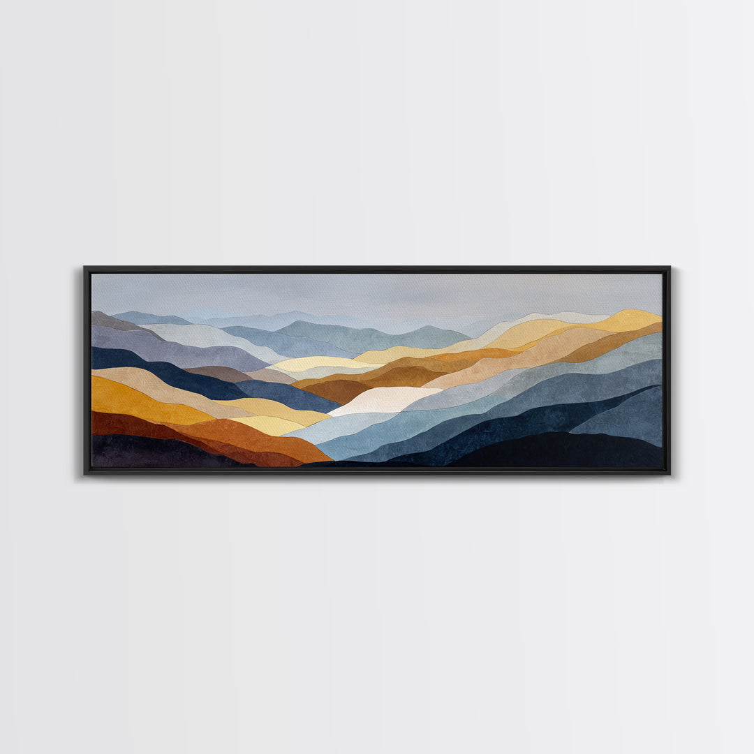 Blue Mountain Ridge Layers Canvas Print, Monochrome Art, Minimalist Decor, Living Room Decor, Fine Art, Mono, Large Wall Art, MON-3x1-88