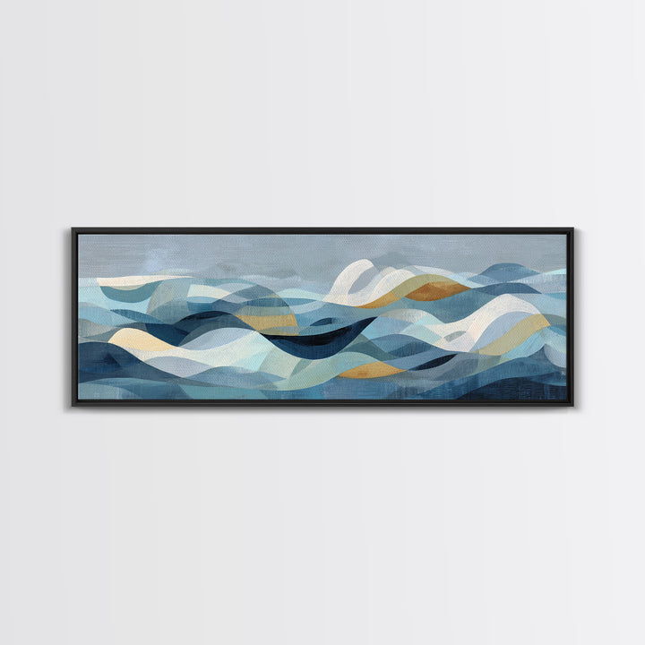 All Blue Ocean Abstraction Framed Canvas Print, Monochrome Art, Moody Wall Art, Living Room Decor, Fine Art, Mono, MON-3x1-89