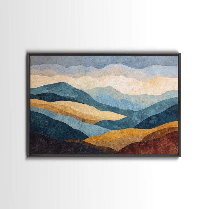 Blue Mountain Ridge Layers Framed Canvas Print, Monochrome Art, Modern Decor, Living Room Decor, Fine Art, Mono, Poster, MON-3x2-100