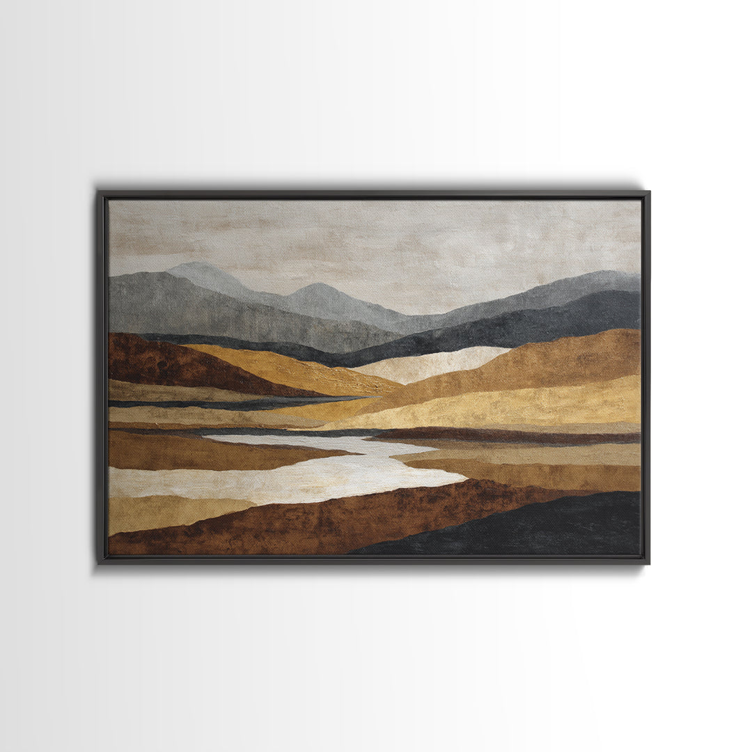 Warm Brown Desert Landscape Framed Canvas Print, Monochrome Art, Digital Print, Living Room Decor, Fine Art, Mono, Modern Art, MON-3x2-13