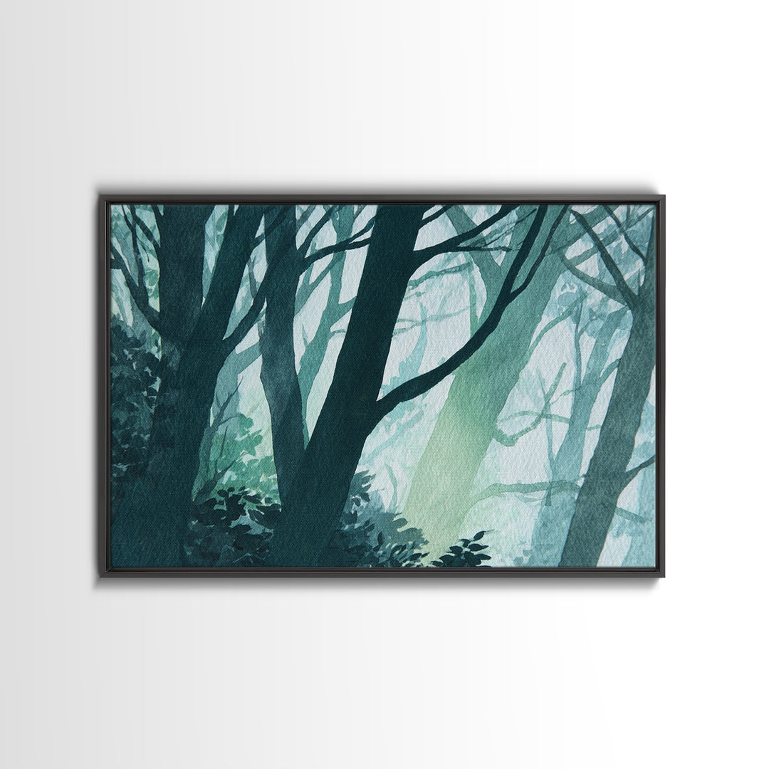 Deep Green Forest Silhouette Study Canvas Print, Monochrome Art, Apartment Decor, Living Room Decor, Mono, Moody Wall Art, MON-3x2-17