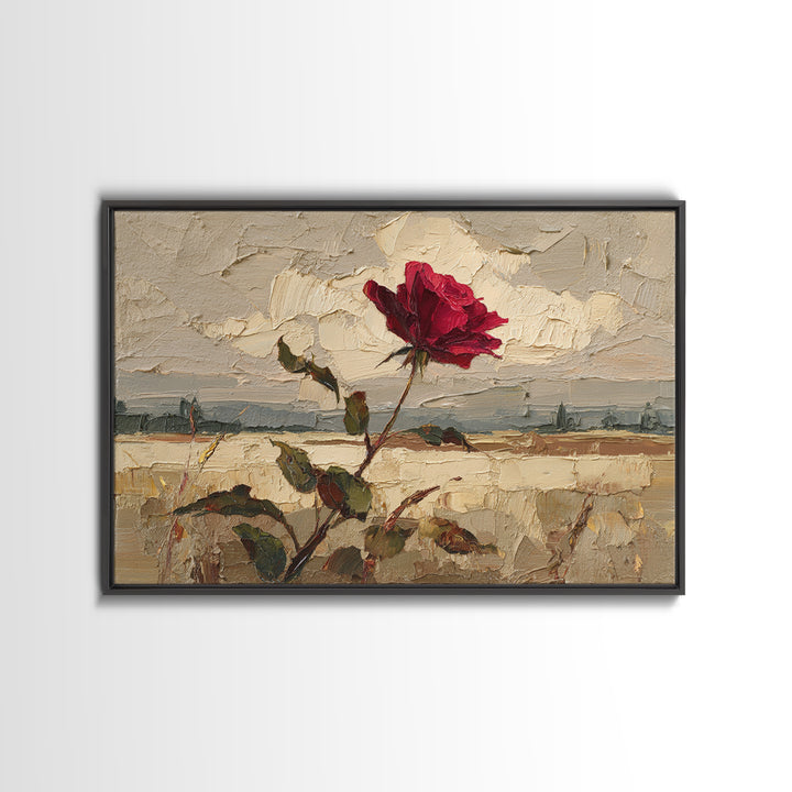 Single Red Rose Rendered Only Framed Canvas Print, Monochrome Art, Wallpaper Mural, Living Room Decor, Fine Art, Mono, MON-3x2-35