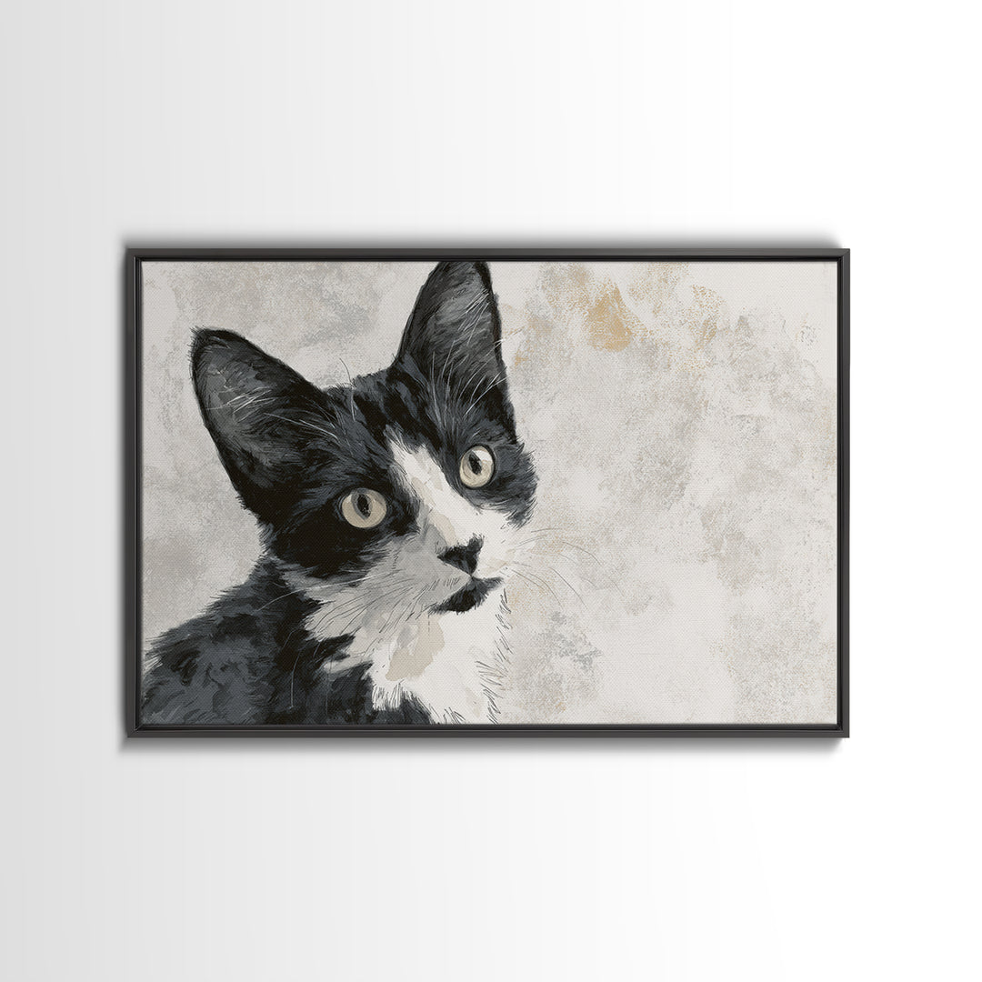 Monochrome Cat Portrait Framed Canvas Print, Monochrome Art, Wall Decor, Living Room Decor, Fine Art, Mono, Wall Art, MON-3x2-39