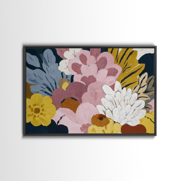 Monochrome Floral Bouquet Framed Canvas Print, Monochrome Art, Textured Wall Art, Living Room Decor, Mono, Wallpaper Mural, MON-3x2-70