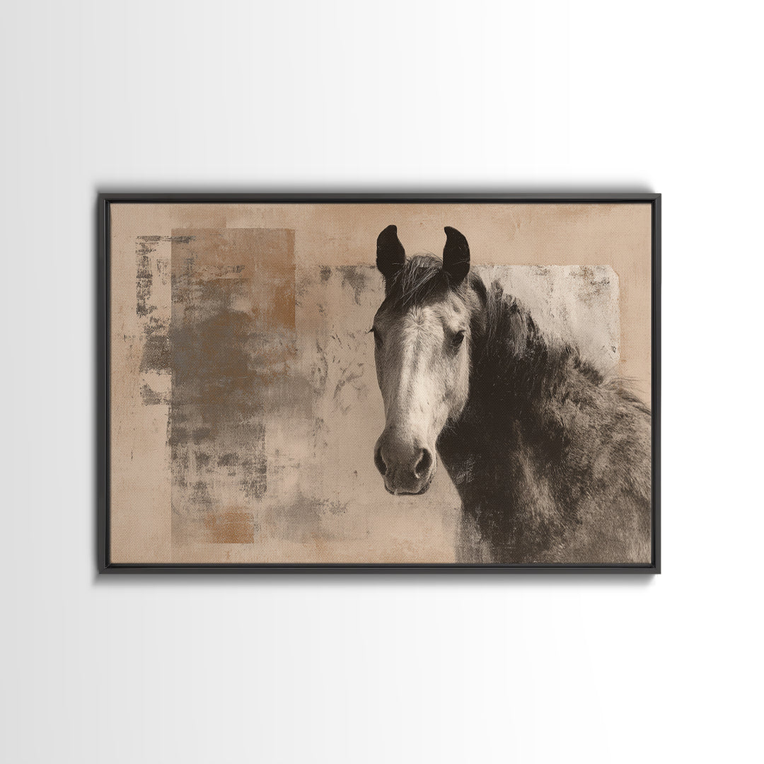 Sepia Horse Portrait Framed Canvas Print, Monochrome Art, Unique Wall Art, Living Room Decor, Fine Art, Mono, Fine Art Print, MON-3x2-78