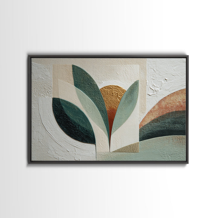 Green Botanical Study Framed Canvas Print, Monochrome Art, Abstract Painting, Living Room Decor, Watercolor Art, Mono, MON-3x2-79
