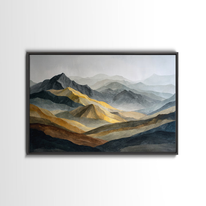Charcoal Mountain Landscape Framed Canvas Print, Monochrome Art, Original Art, Living Room Decor, Fine Art, Mono, Bird Art, MON-3x2-8