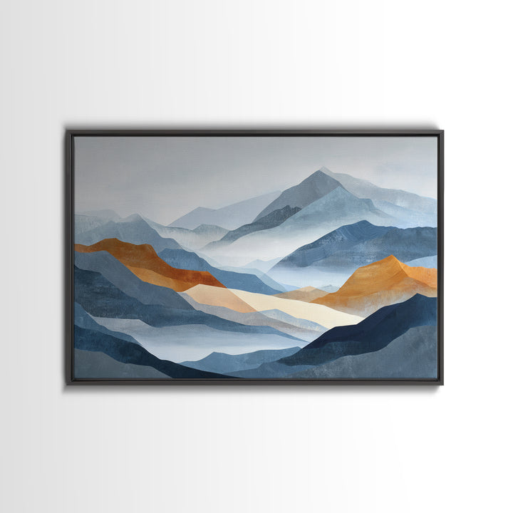 Charcoal Mountain Landscape Framed Canvas Print, Monochrome Art, Fine Art Print, Living Room Decor, Watercolor Art, Mono, MON-3x2-80