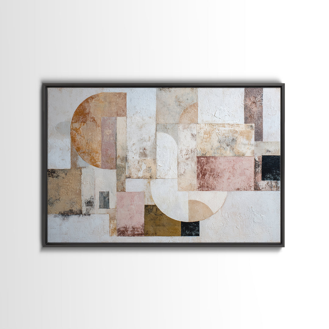 Ivory White Plaster Texture Composition Framed Canvas Print, Monochrome Art, Abstract Painting, Living Room Decor, Mono, MON-3x2-81