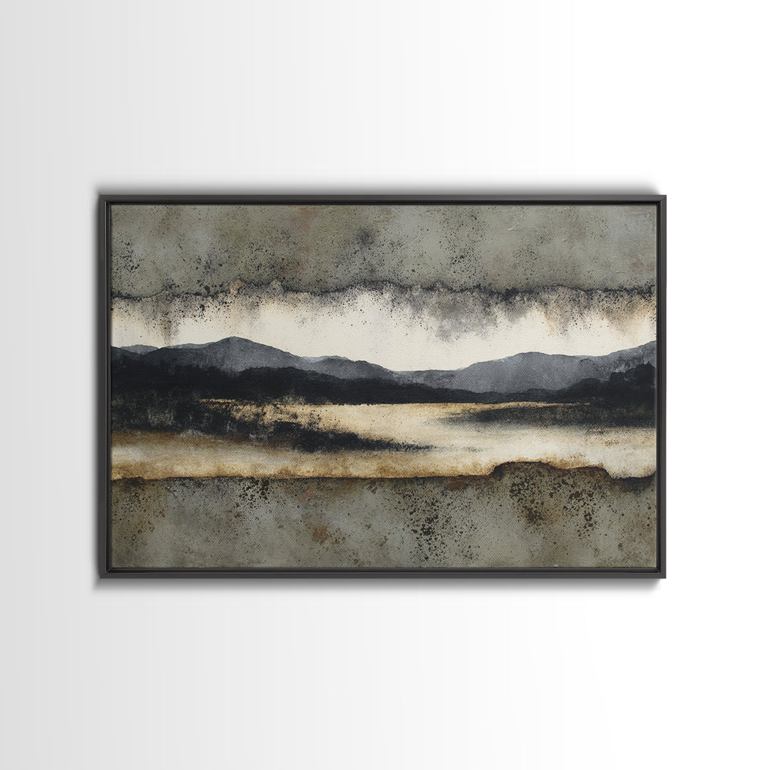 Black Ink Abstract Framed Canvas Print, Monochrome Art, Modern Wall Art, Living Room Decor, Abstract Art, Mono, MON-3x2-82
