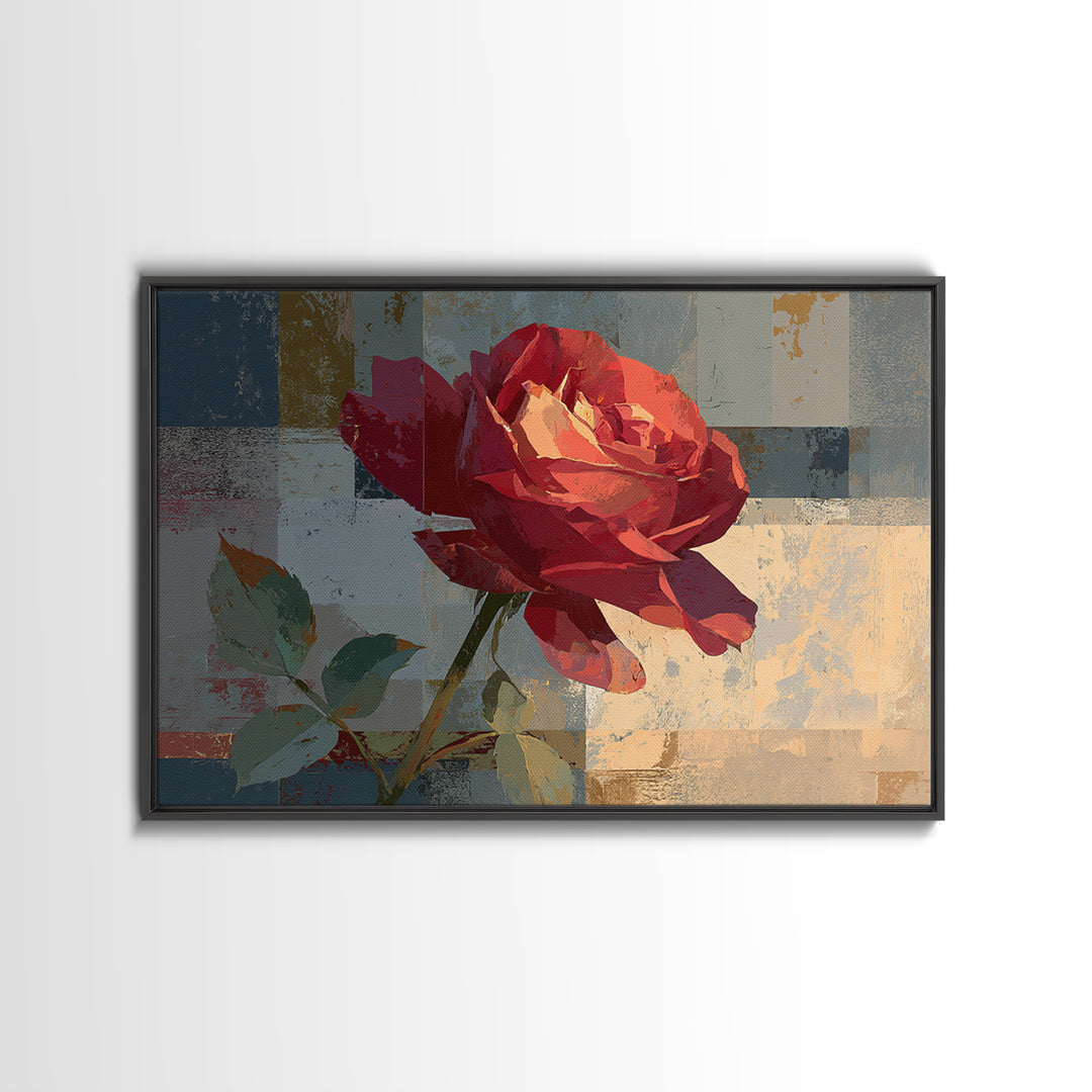 Single Red Rose Rendered Only Canvas Print, Monochrome Art, Wall Art, Living Room Decor, Fine Art, Mono, Abstract Art, MON-3x2-83