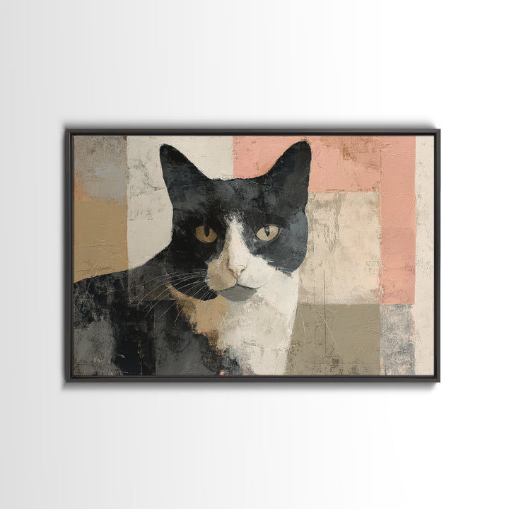 Monochrome Cat Portrait Framed Canvas Print, Monochrome Art, Modern Decor, Living Room Decor, Fine Art, Mono, Poster, MON-3x2-87
