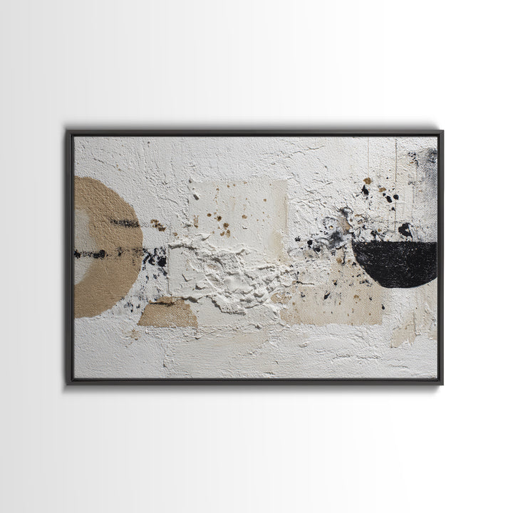 Ivory White Plaster Texture Composition Framed Canvas Print, Monochrome Art, Textured Wall Art, Living Room Decor, Mono, MON-3x2-9