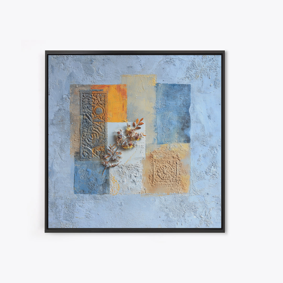 Indigo and Saffron Textile Abstraction Canvas Print, Moroccan Art, Moroccan, Living Room Decor, Abstract Art, Marrakesh, MOR-1x1-15